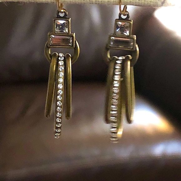 SILPADA Modern Maven Brass Drop Earrings With Swarovski Crystals NIB - Picture 4 of 14